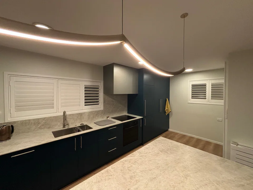 Kitchen interior with custom shutters